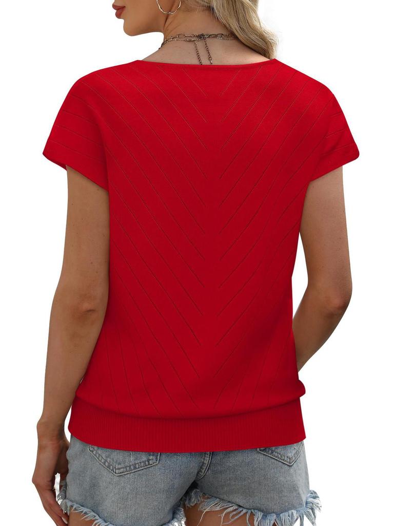 2026 Summer Hot Trend Beach Vacation Cap Sleeve V-Neck Hollowed-Out Casual Knit Sweater for Women