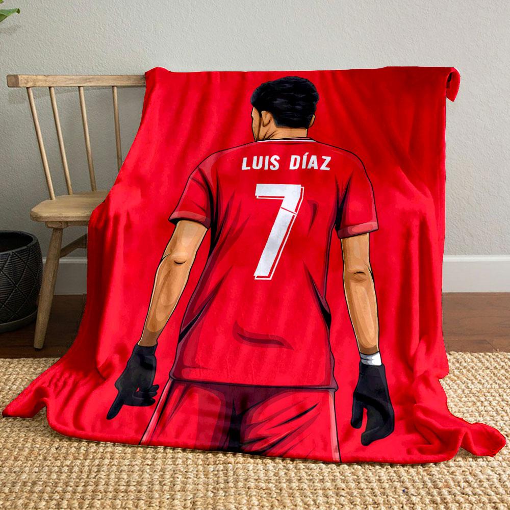 A player in a red jersey with "Luis Díaz" and the number 7 on the back. for all seasons blanket lunch break throw gift
