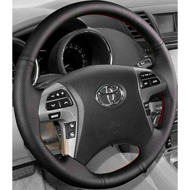 Car Steering Wheel Cover Hand-stitched Soft Black Artificial Leather For Toyota Fortuner Hilux 2012-2015