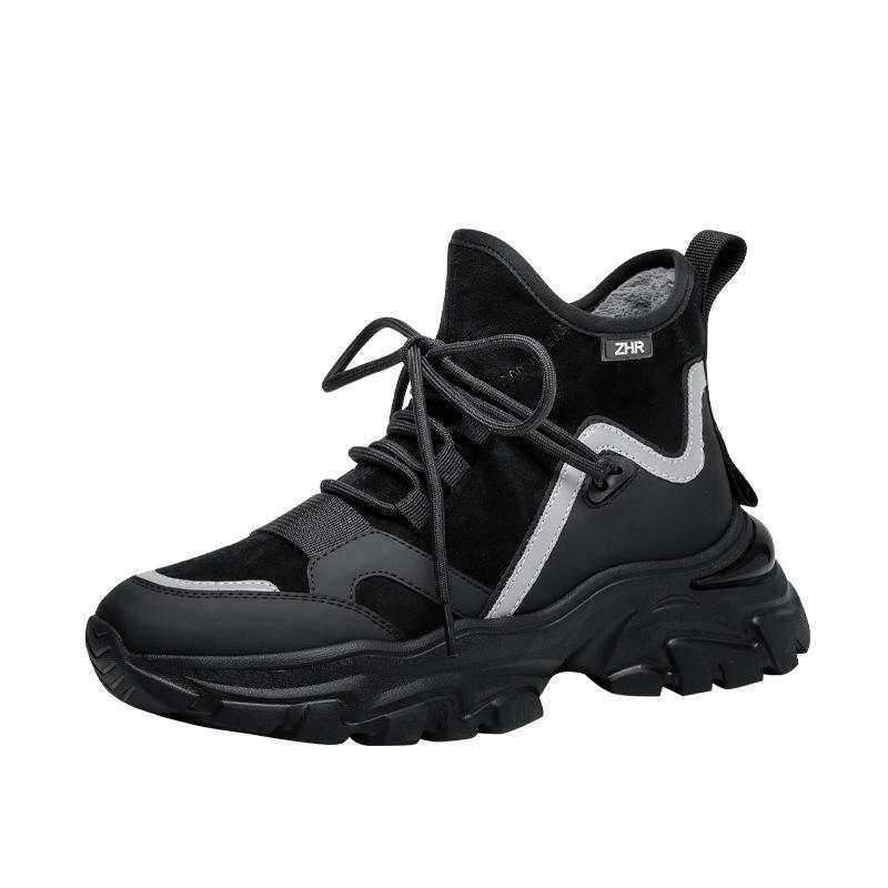 ZHR Women's Warm Velvet Thick-Soled Sneakers, Winter 2023 Casual Black Dad Shoes with Heels