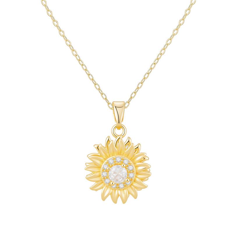 18k Gold Zircon Sunflower Clavicle Necklace with Diamond золотой