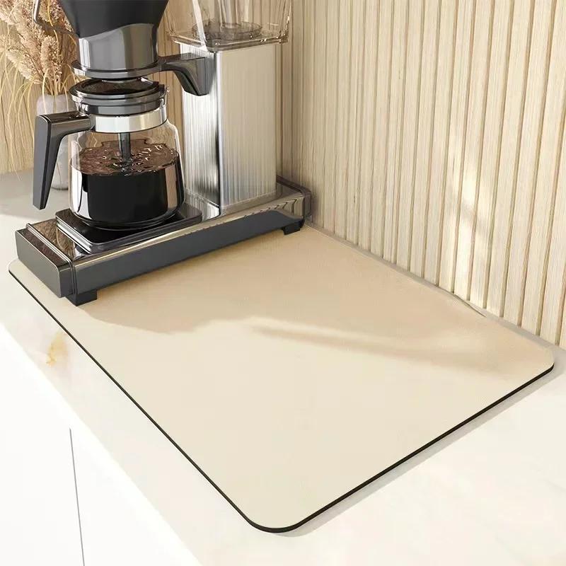 2025 New Solid Color Diatomaceous Earth Drying Mat Non-slip Absorbent Mat Tableware Kitchen Countertop Drainage Mat Table Mat