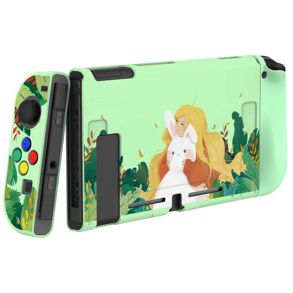 Schutzhülle für PlayVital weiche TPU schlanke Hülle Abdeckung für Switch mit farbigen ABXY-Tastenkappen Switch, [Version Hase&Mädchen]