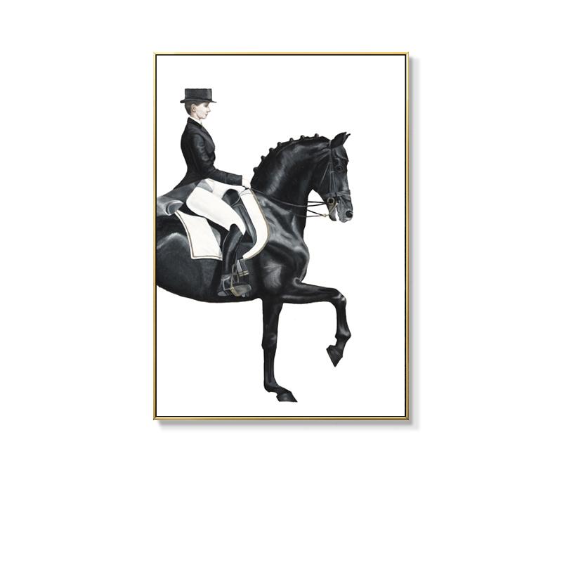 Classic Canvas Painting for Home Decor, Black Horse, Orange Horse, Racing, Wall Art, Riding Woman Pictures, Living Room
