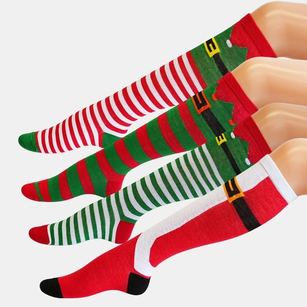 Warm Striped Knee High Socks Holiday Christmas Santa Stockings Fashion Knee High Stockings Unisex