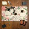 Cartoon Two Cats Floral Pattern Gaming Mouse Pad Playmat 24x14 Mtg Tcg Office Desk Mat For Work Game Pc Laptop Carpet Mousepad