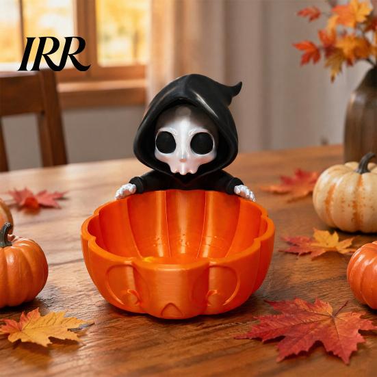 Kleiner Pflanzenständer Halloween-Süßigkeitenschale, 3D-gedruckter Sensenmann Snackhalter Schale, Gruselige Lustige Saisonale Wohnaccessoires Skelett Servierschale