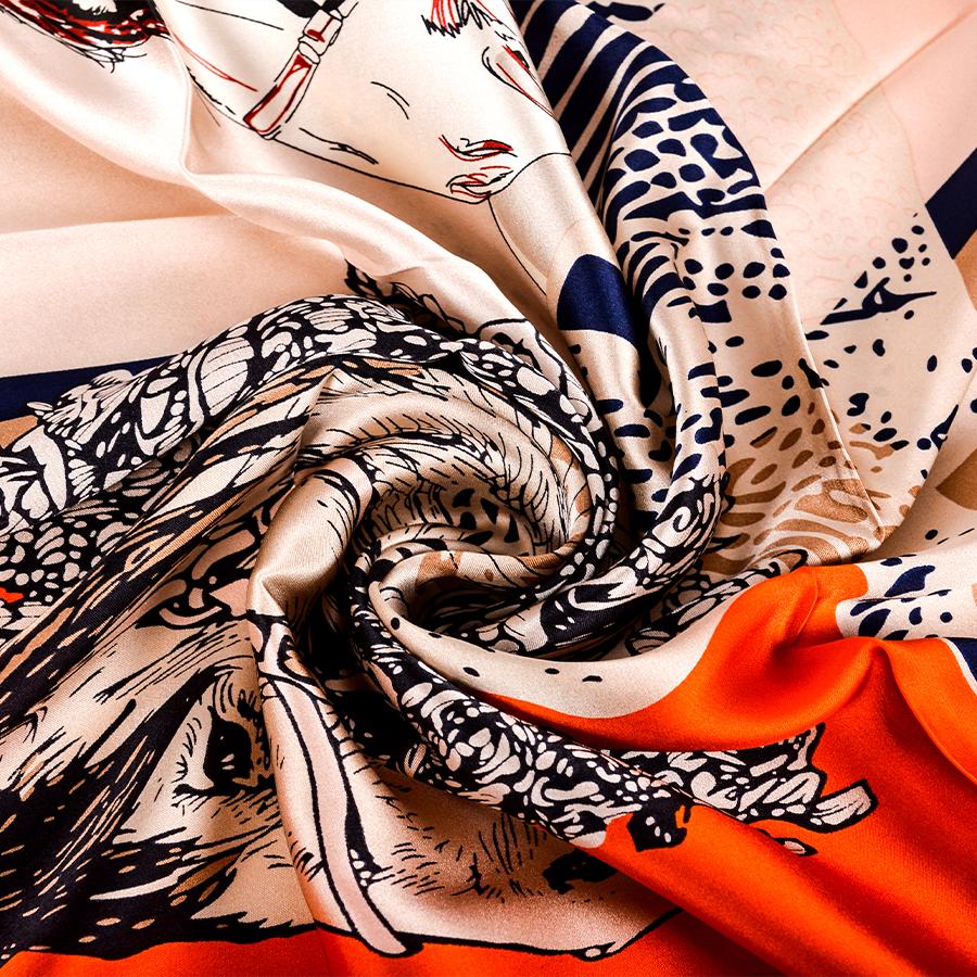 New Orange Square Scarves Fashion Horse Design Ladies 100% Silk Scarf Shawl Printed 90*90cm Fall Winter Neck Scarf