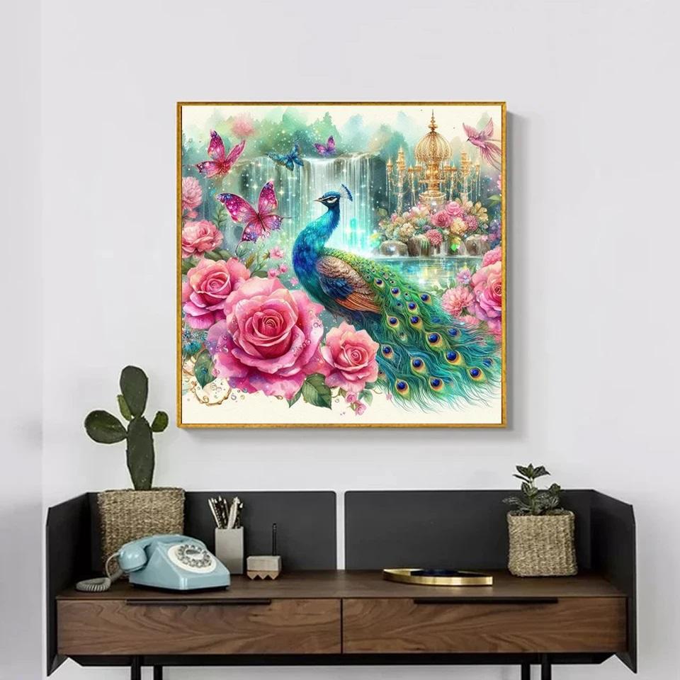 Diamond Painting Colorful Peacock Cross Stitch Embroidery Animal Full Square Round Drill Mosaic Flower Rhinestones Handmade Gift