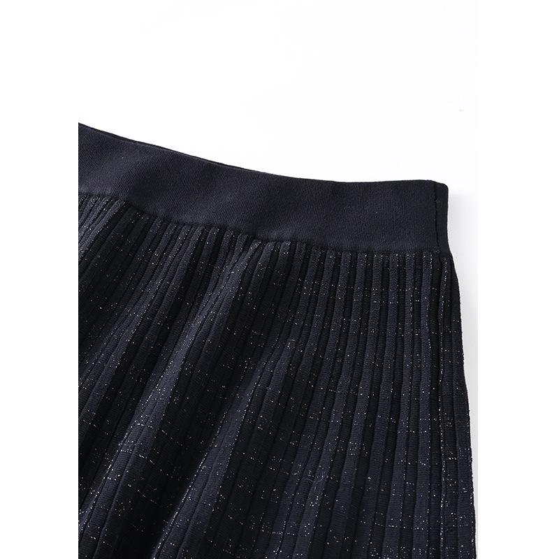 2025 Fall/Winter Coco Style Elegant Knit Midi Pleated Skirt with Elastic Waist