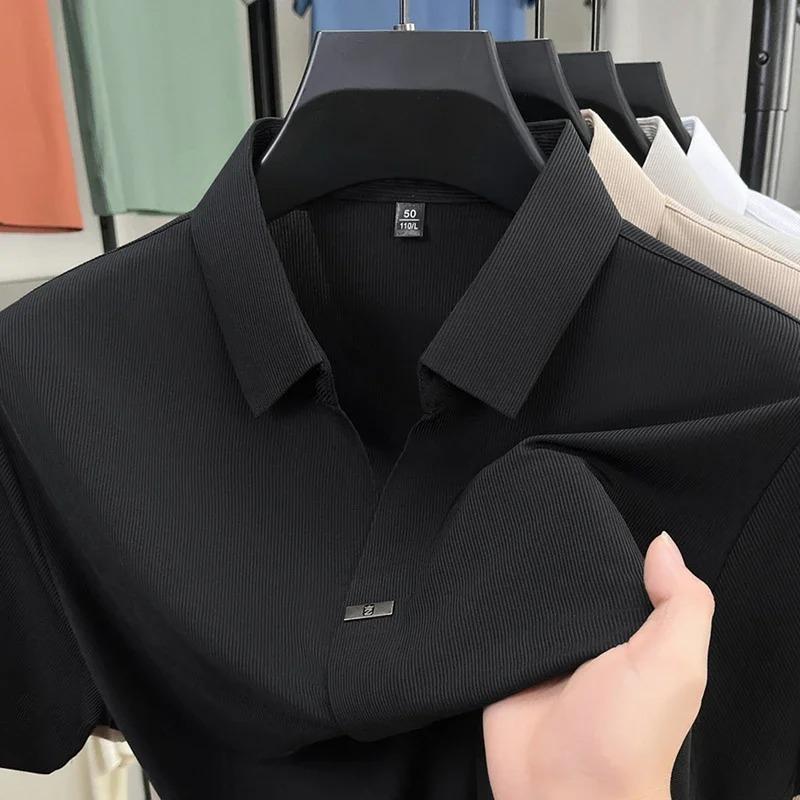 Men's Casual and Fashionable Solid Color Short Sleeved Polo Shirt Comfortable Versatile Summer T Shirt