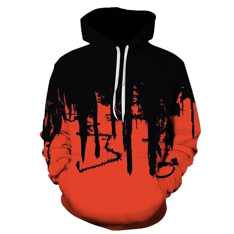 New Autumn Men's Fashionable Neutral Ink Design Printed Soft and Comfortable Hooded Sweatshirt Outdoor Streetwear