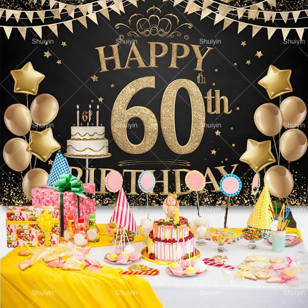 60. Geburtstag Hintergrund Frau Mann 60 Jahre Alt Geburtstagsdekorationen Partyzubehör Glitzerballons Sechzig Banner Foto Requisit