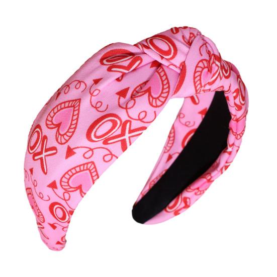Hair Hoop Wide-Brimmed Headband with Love Printing Handmade Fabric Knots Anti-Slip Design Bow Hairband Party Hair Accessory