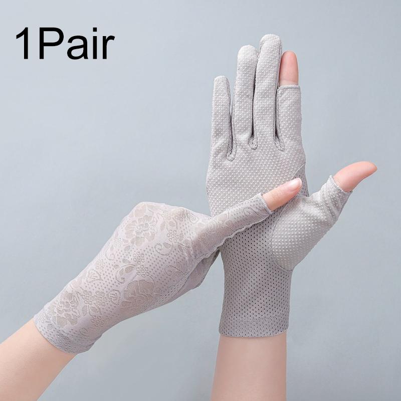 1Pair Lace Non-slip Driving Sunscreen Wave Point Breathable Gloves Outdoor Touch Screen Anti UV Nylon