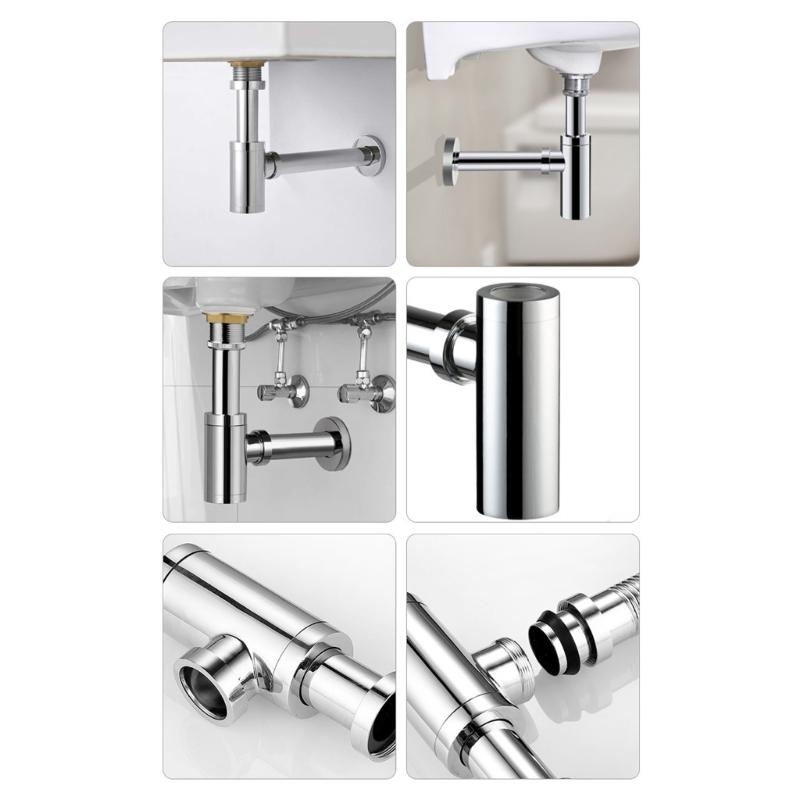 Universal Sink Drain Pipe 1 1/4" with Easy Clean Opening & Installation Guide Bathroom Basin Siphon with Cleaning Access
