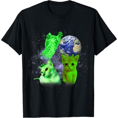 Dongdongo Funny Three Alien Cats Earth Brainrot Dank Meme Silly Cat T-Shirt