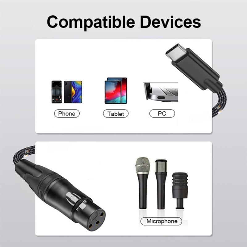 Professional USB C Male to 3Pin Female Mic Cable Dynamic Mic Recording Cord Converters Wire for Dynamic Microphones