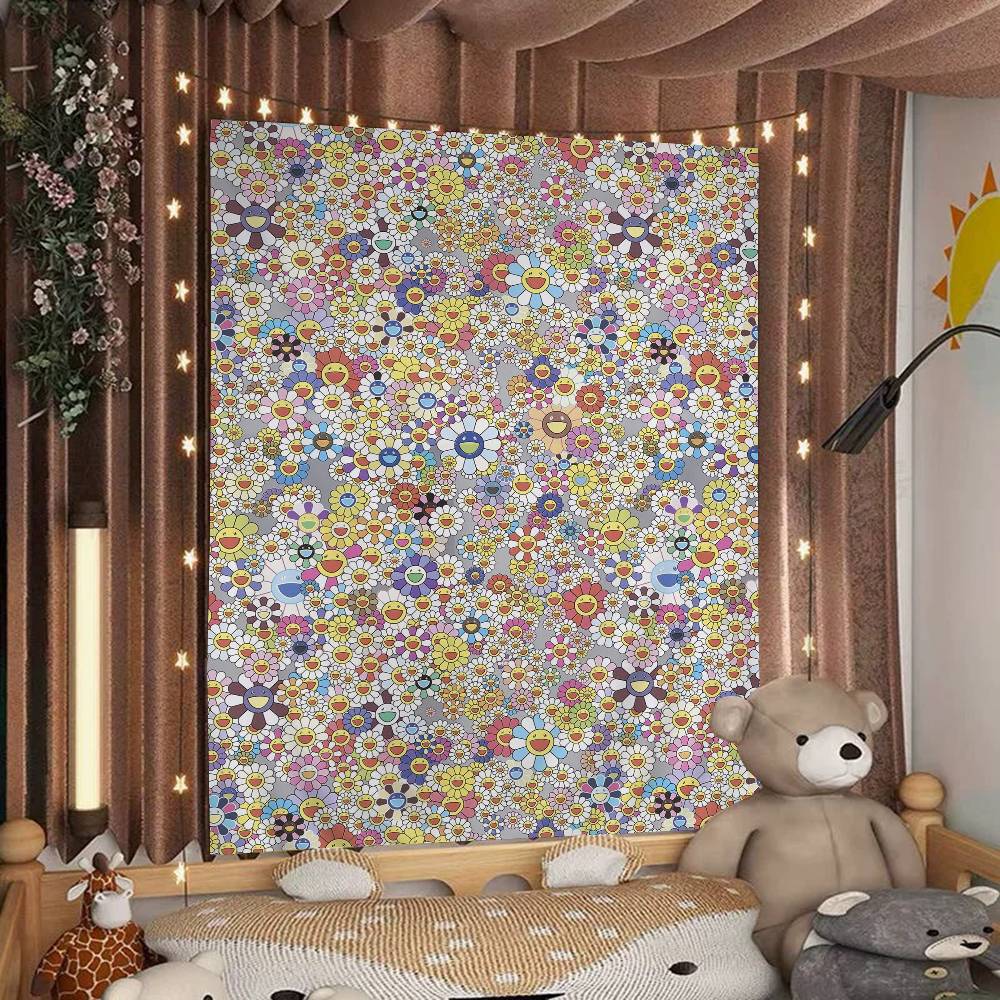 Cute TTakashi Flowers MMurakami Colorful Tapestry Wall Hanging Hanging Tarot Hippie Wall Rugs Dorm Wall Art Decor