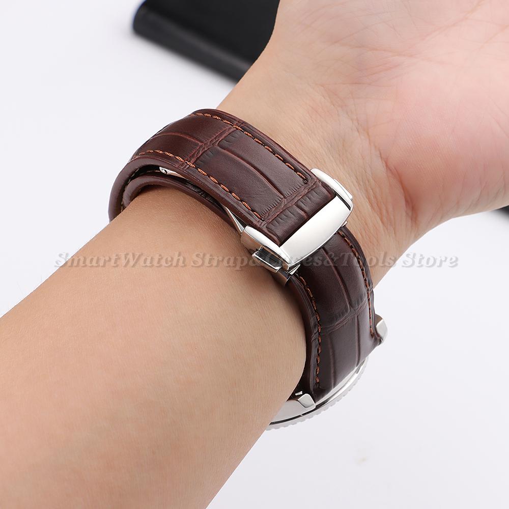 19mm 20mm 21mm 22mm for Omega Seamster Watch Original Leather Watch Strap Solid Steel Deployant Clasp Bamboo Leather Watch Bands