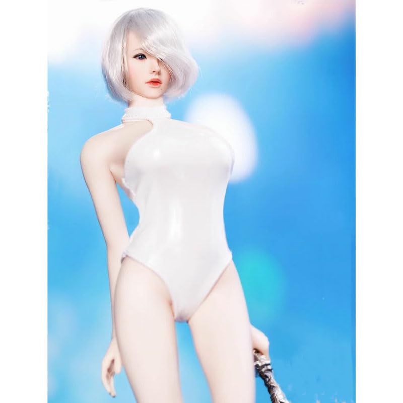 16 Scale Swimsuit Set, One-piece Leather Clothing, Fashion Trend Glue Body Tight High Fork Coat (white)