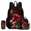 Learn, Travel Football Star School Bag Ronaldo 3 Pcs set with Front Pocket Backpack Lunch bag, Pencil Case, Sport Rucksack