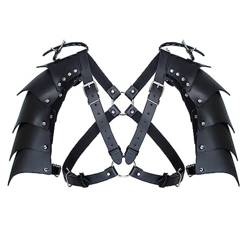 Completing Medieval Knnight Outfit Set Includes Faux Leather Shoulder Armors and Accessories for Historical Reenactments