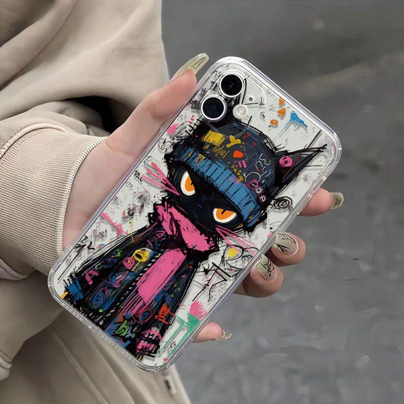 Funny Hell Messenger Black Cat Clear Phone Case For iPhone 17 16 15 11 12 14 13 Pro Max Mini X XS XR 7 8 Plus SE4 16e Cute Cover