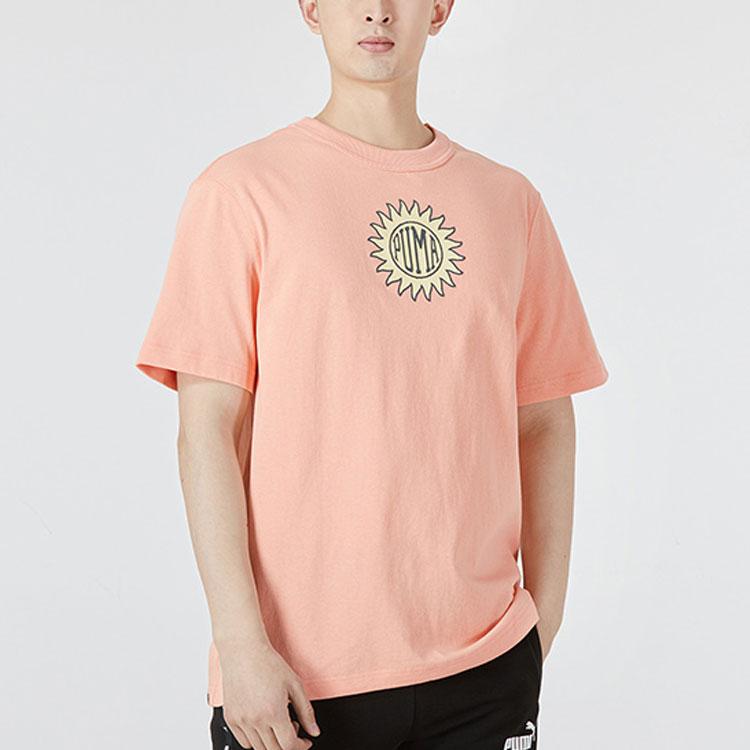 PUMA Downtown Graphic Fun Print Crew Neck Short Sleeve Drop Shoulder T-Shirt Men Tops Peach 535400-28
