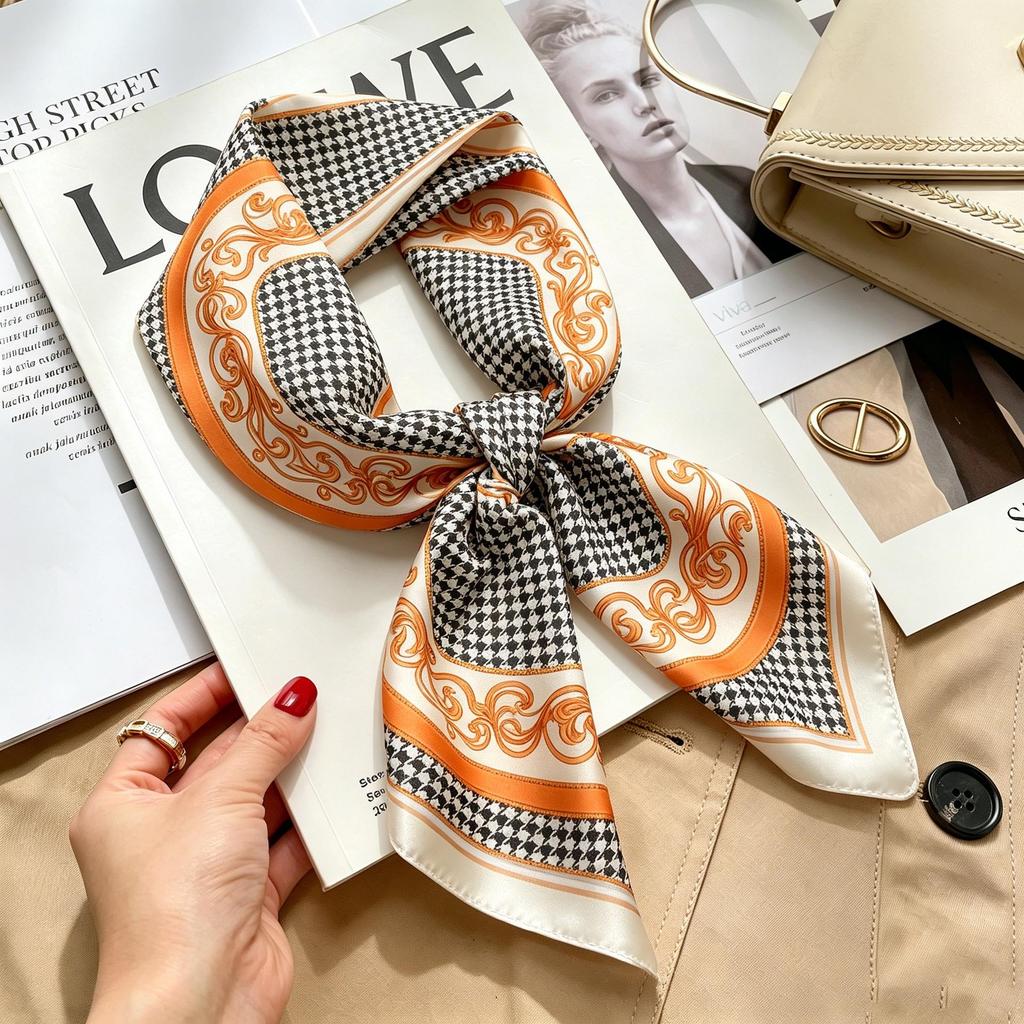 Women's French Retro Cashew Silk Scarf - Versatile Square Scarf & Ribbon Headscarf