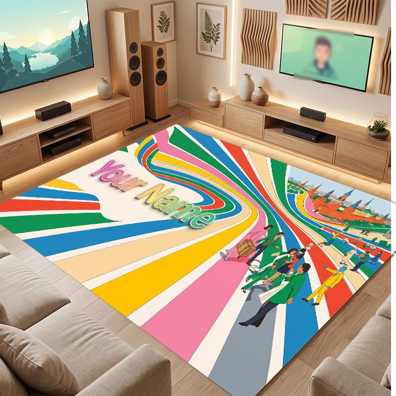 City Cyberpunk Theme Crystal Velvet Floor Rug Personalized Custom Name Text Warm Carpet Home Decoration