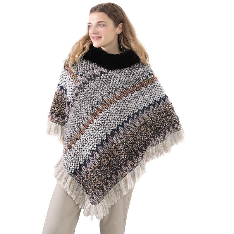 Herbst und Winter Neu Pelzkragen Strickschal, Thermopullover Cape, Schal Damen