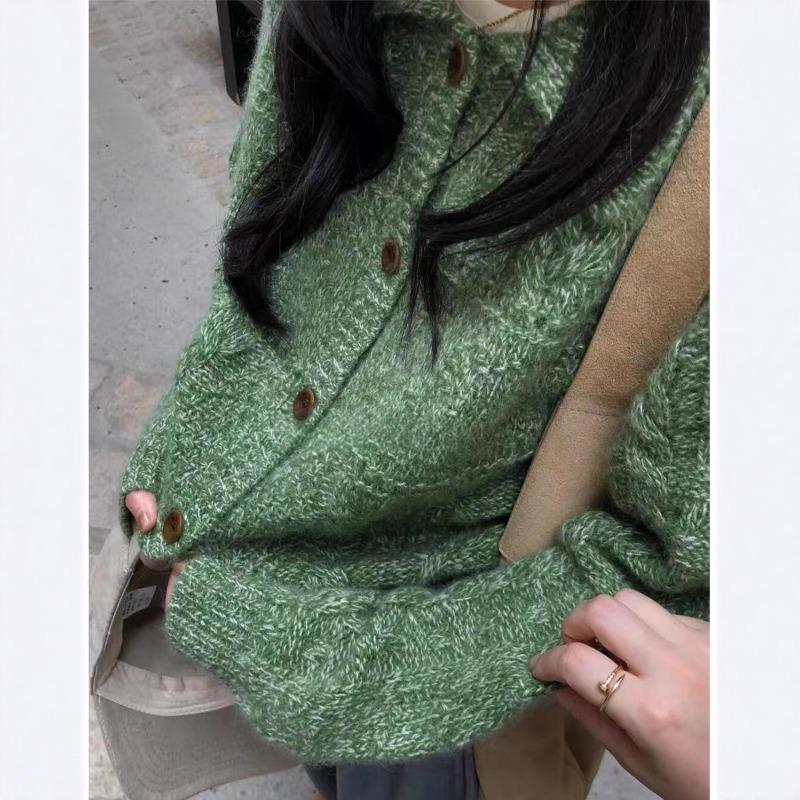 Autumn and winter new sweater jacket women's lapel gentle wind twist hollow knitted cardigan top