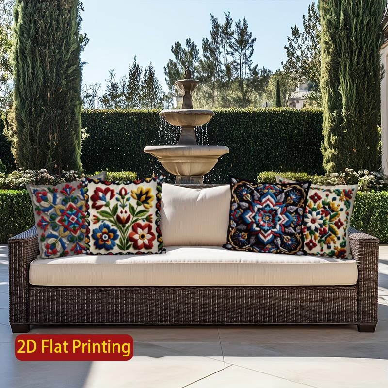 2D Colorful Ethnic Floral Pattern Decorative Pillow Covers Pattern Cushion Cover Suitable For Sofa Bedroom Car Pillow Cover
