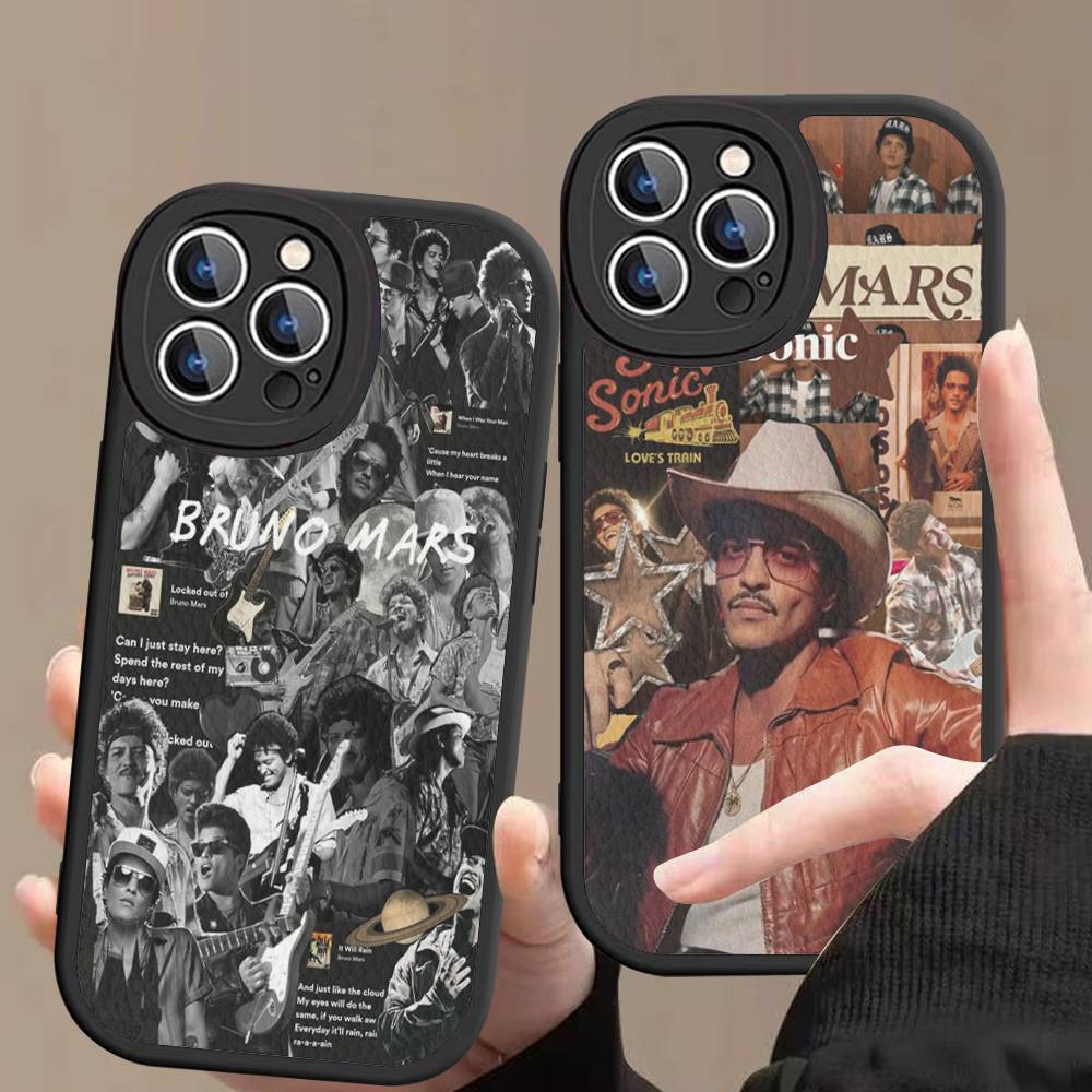 B-Bruno M-Mars Singer Leather Phone Case For IPhone 16 16e 15 14 13 12 11 Pro Max Plus Mini Cover