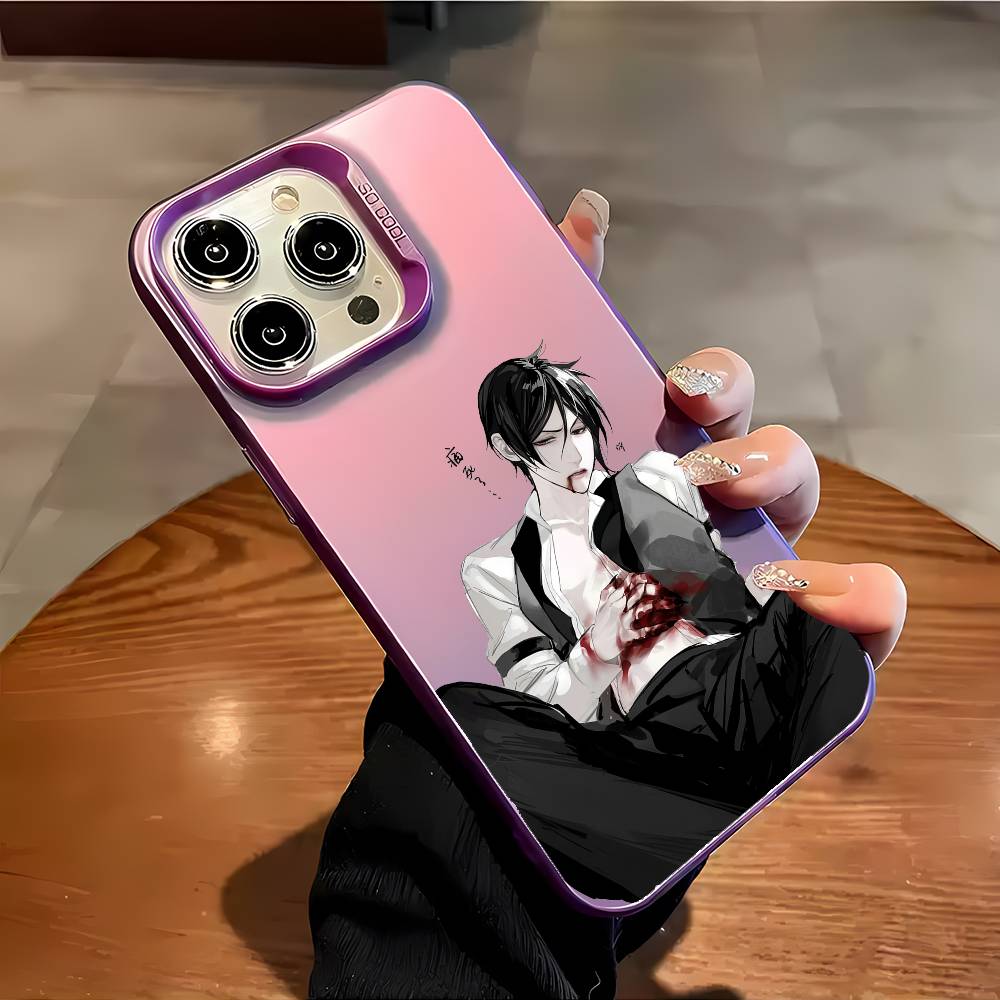 Black Butler Phone Case For iPhone 16 15 14 13 12 11 Plus Pro Max multicolor Aurora laser Shockproof Funda Cover