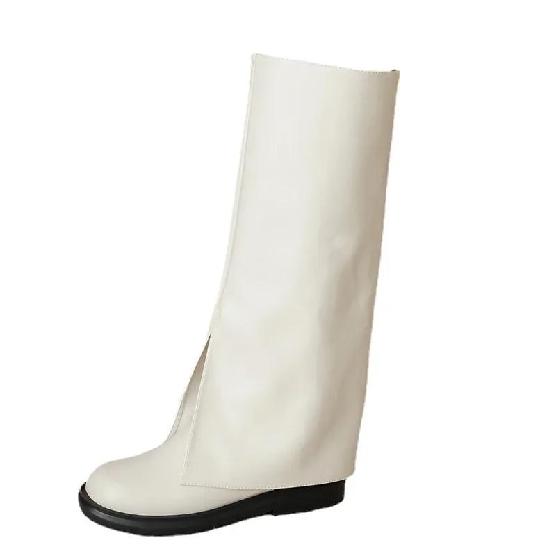 2025 Fashion High Great Quality Comfy Walking Vintage Black Slip On Women's Shoes Cover Trouser Boots for Women