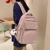 Simple Solid Color Letter Printed Student Backpack With Plush Pendant For Daily Use