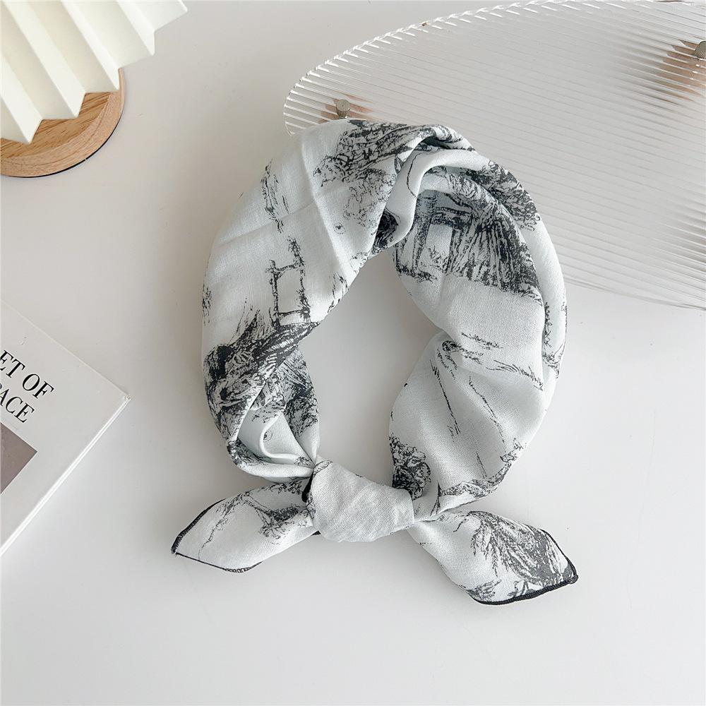 Cotton And Linen Small Square Scarf Silk Scarf Women'S Spring And Autumn New Style Artistic And Versatile Fashionable Temperament Headband Scarf