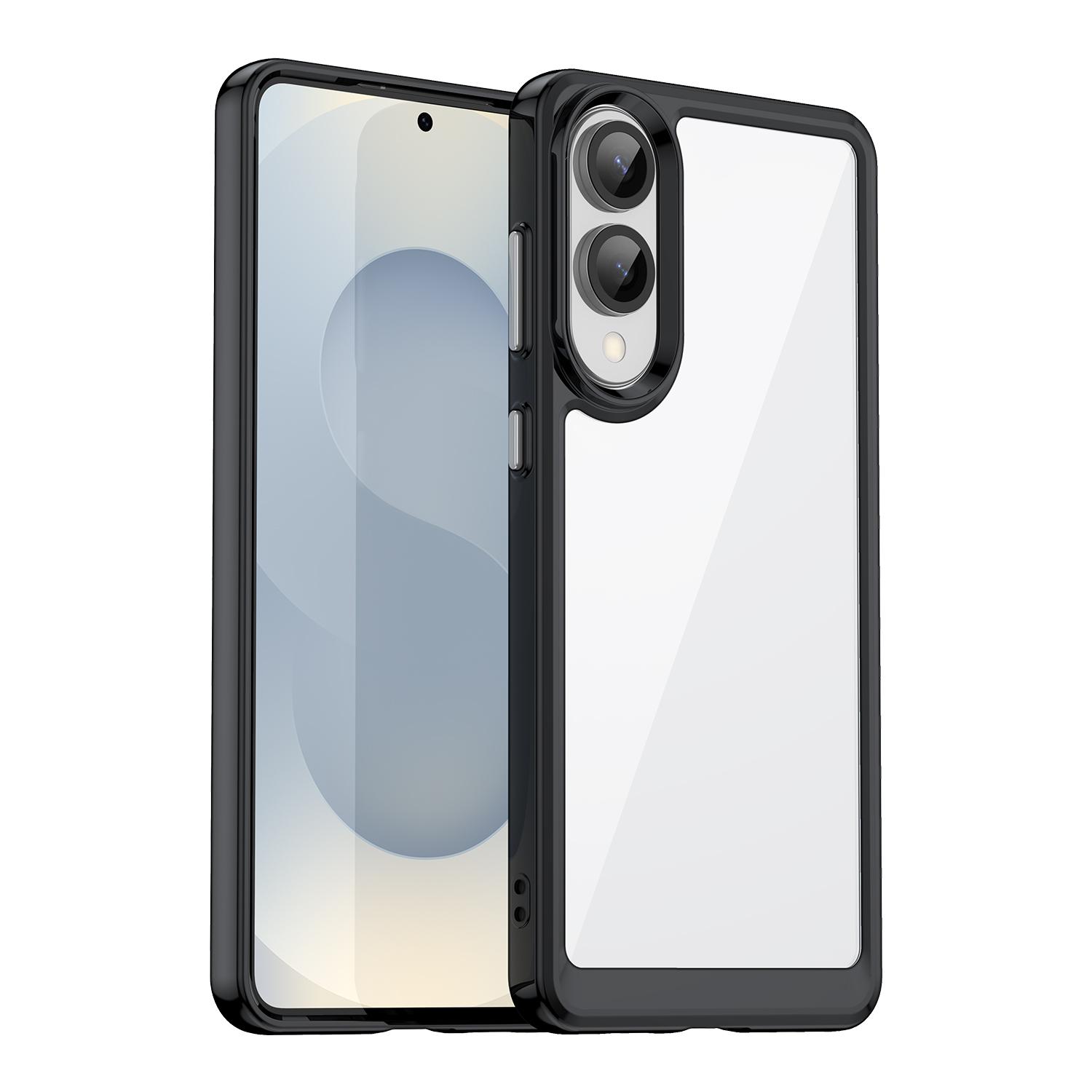 

For Samsung Galaxy S25 Edge Phone Case WANLONFENG XC Series TPU Acrylic Cover with Tempered Glass (Big Lens Hole) Transparent Blue