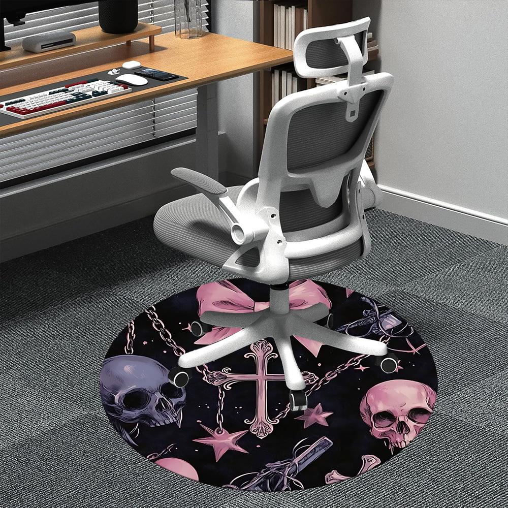 1pc Bow Gothic Skulls Office Round Area Rug, Indoor Mat Suitable ForOffice, Under Office Chairs Bedroom Living Room Home Decor, Room Deco, n60