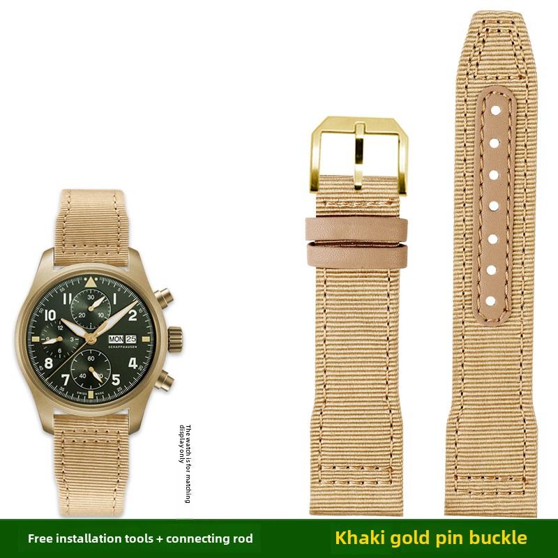 For IWC Pilot Nylon Genuine Leather watch band for IWC Mark 18 Balack Aces Portuguese original style woven canvas strap Bracelet
