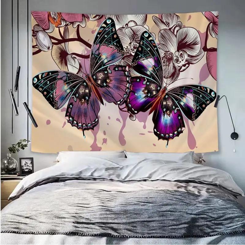 Office Living Room Tapestry Flower Butterfly Hanging Cloth Home Wall Decoration Tapestry