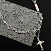 Necklace Trendy Men Stacked Cross Pendant Lettering Titanium Steel Niche Design Hip Hop Ins High Street Accessories