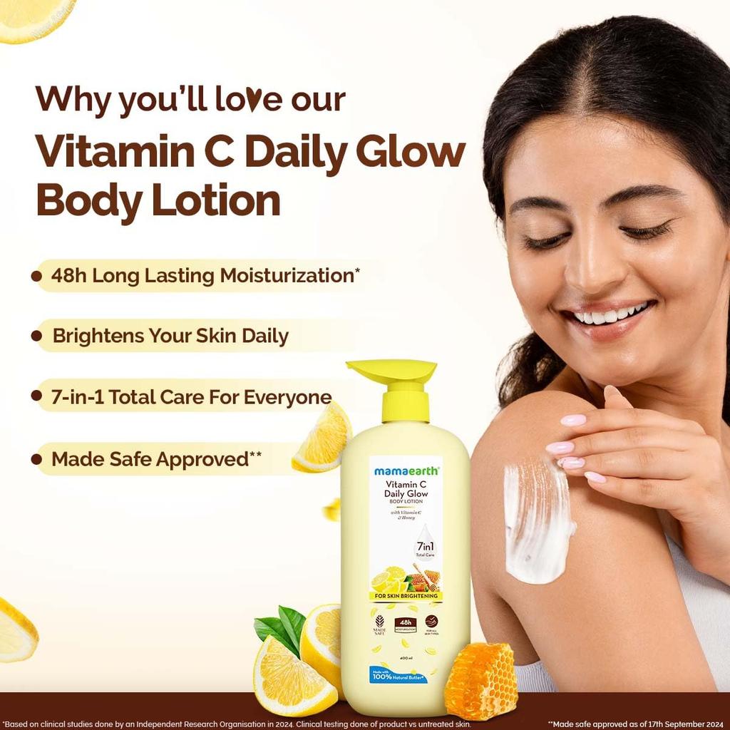 Mamaearth Vitamin C Daily Glow Body Lotion 400ml Pack of 1 For Skin Brightening & Deep Hydration