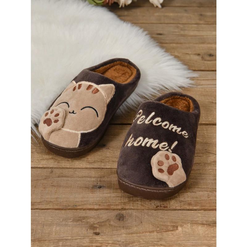 Home Slippers, New Cartoon Fluffy Slippers, Comfortable and Warm  Soft Plush Shoes, Solid Color Indoor Floor Slippers