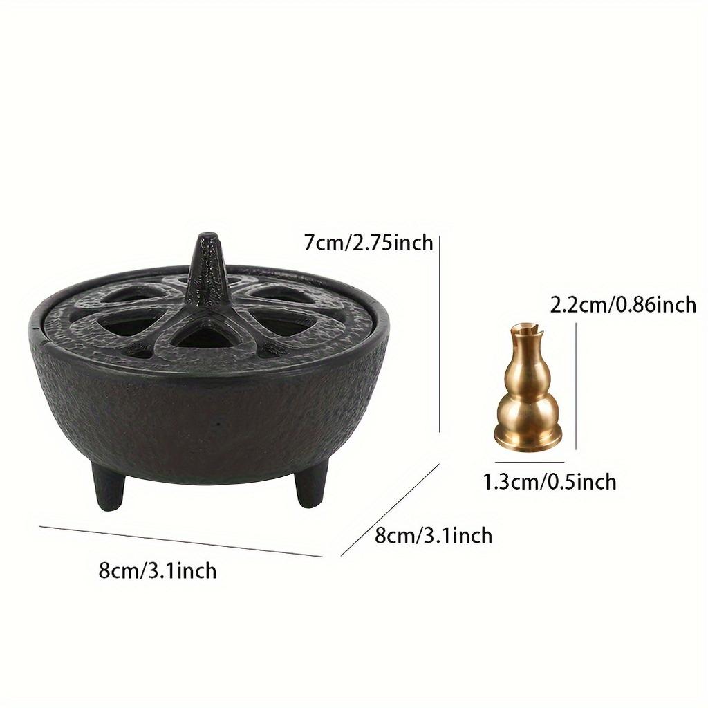 Multifunkční litinová kadidelnice s měděnými vložkami - ideální pro vykuřování olejem, obřady a domácí dekoraci (průměr 7,87 cm), k ozdobení sedátek na vonné tyčinky