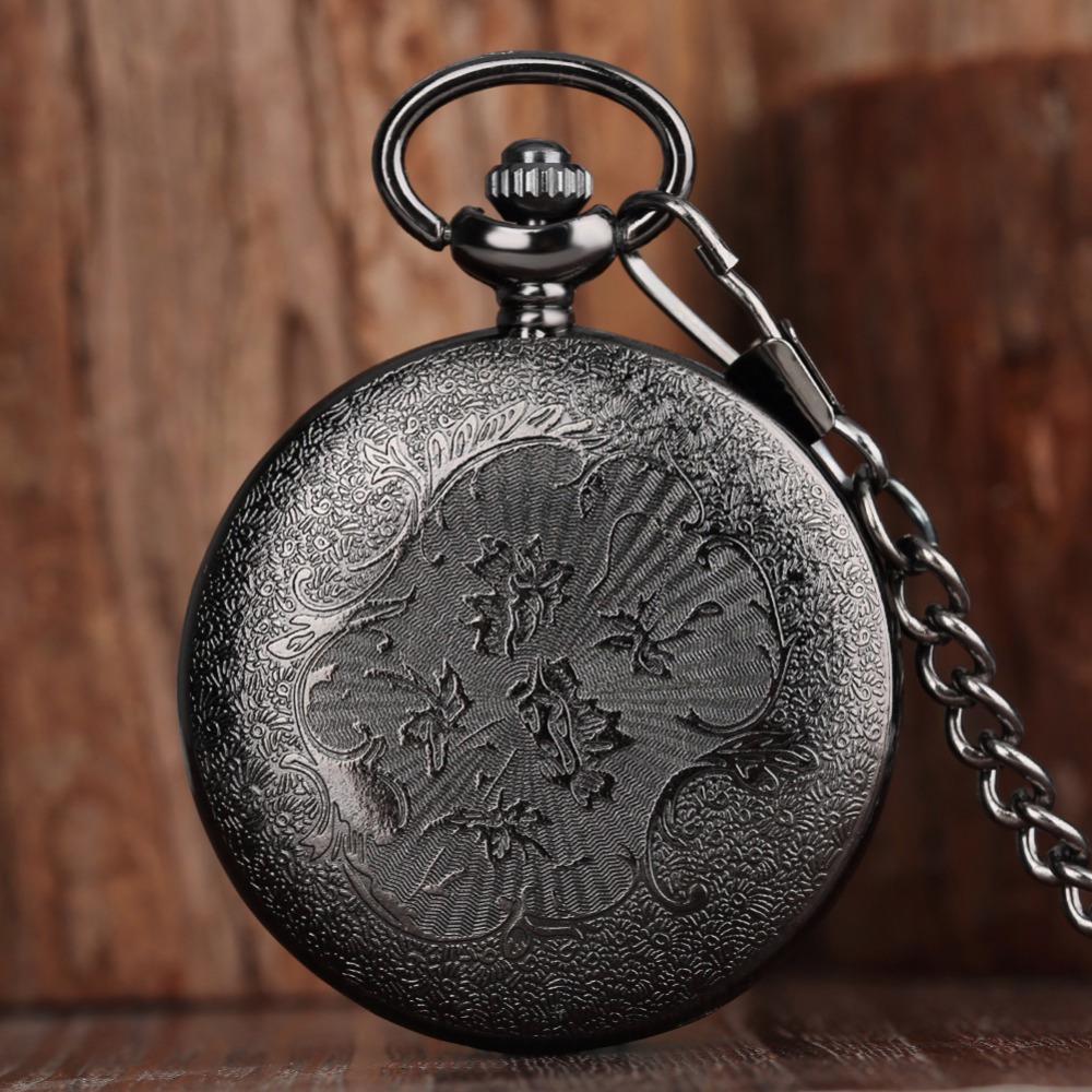 Vintage Roman Numerals Pocket Watch with Chain Hollow Case Steampunk Quartz Fob Watch