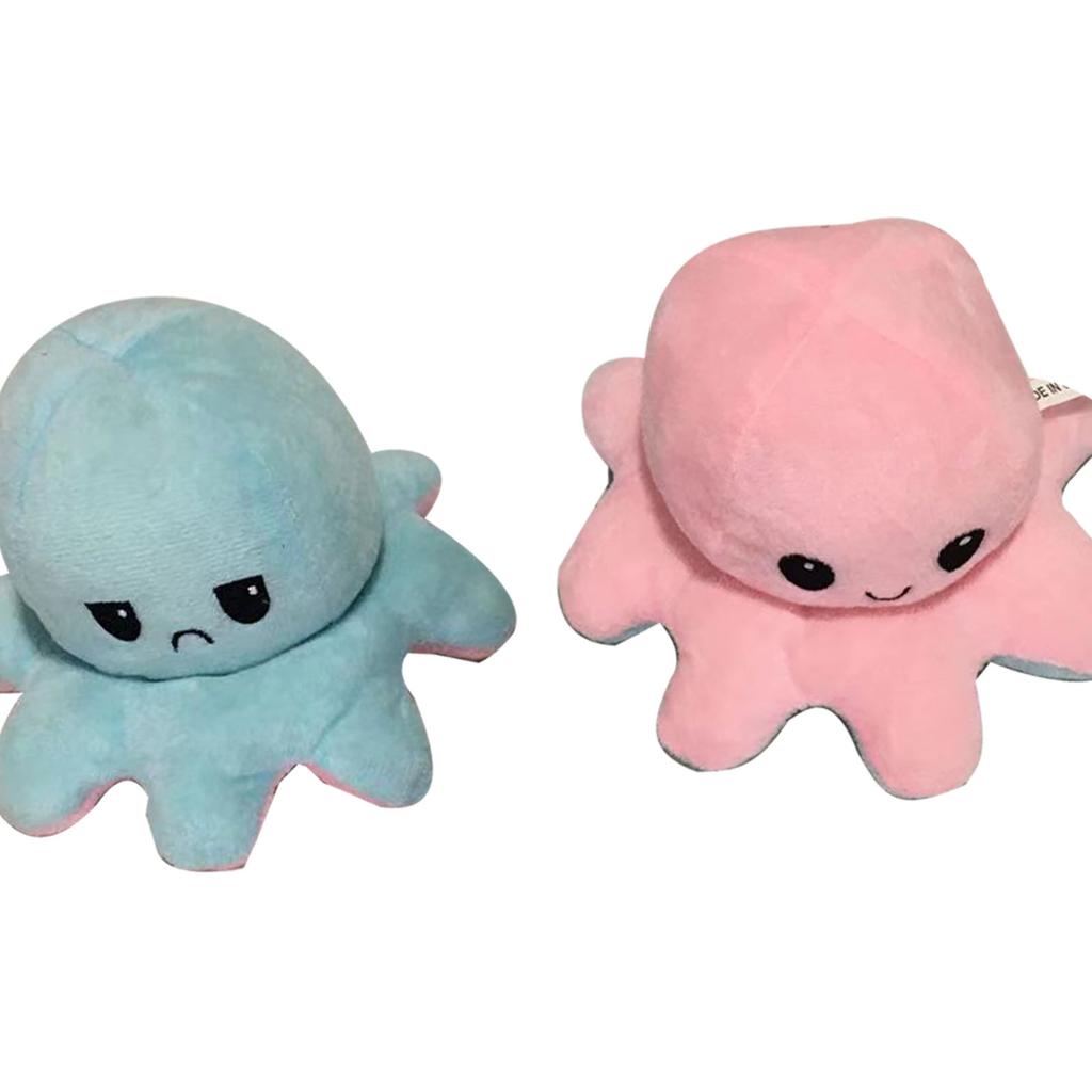 Reversible Animals Doll Double Sided Mood Flip Stuffed Animal Shape Face Flip Reversed Plush Toy Blue Pink 7.9in