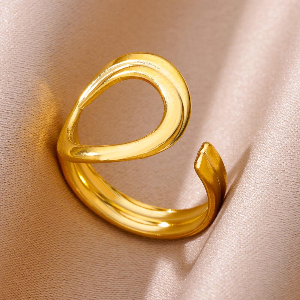 Round Hollow Rings For Women Gold Color Stainless Steel Hoop Open Rings Fashion personality Waterproof Metal Jewelry Accessories